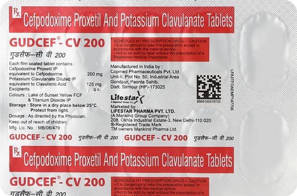 Gudcef Cv 200Mg Strip Of 10 Tablets