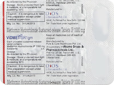 Vidmet Sr 1gm Strip Of 10 Tablets