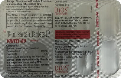 Vintel 80mg Strip Of 10 Tablets (Dios)