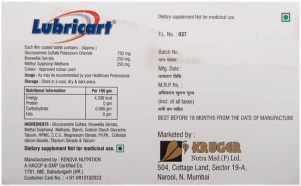 Lubricart Strip Of 10 Tablets