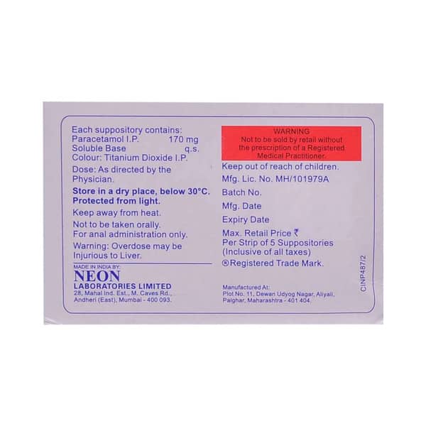 Neomol 170Mg Strip Of 5 Suppositories