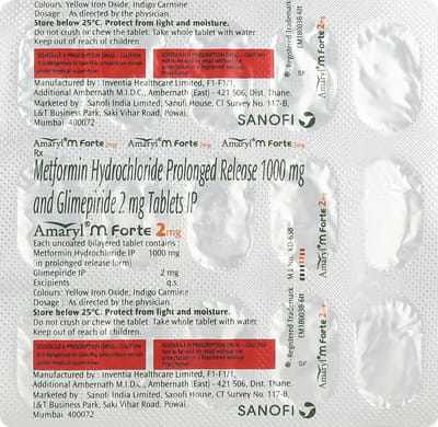 Amaryl M Forte 2mg Strip Of 15 Tablets