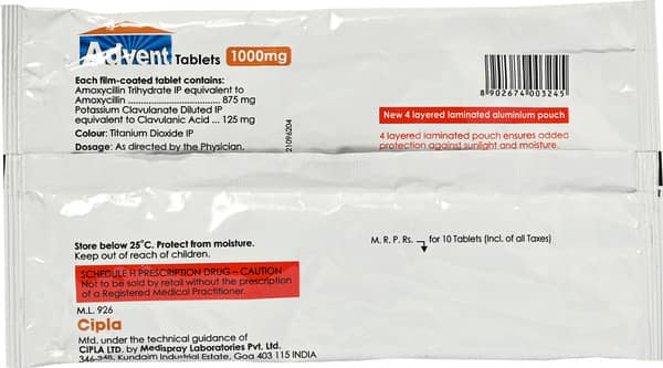Advent 1Gm Strip Of 10 Tablets