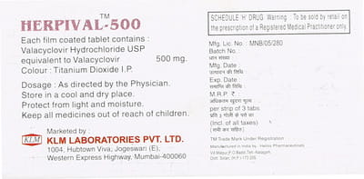 Herpival 500mg Strip Of 3 Tablets