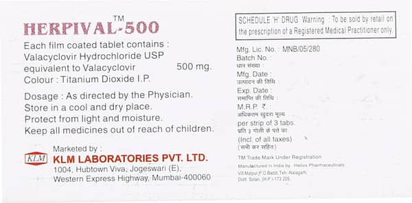 Herpival 500Mg Strip Of 3 Tablets