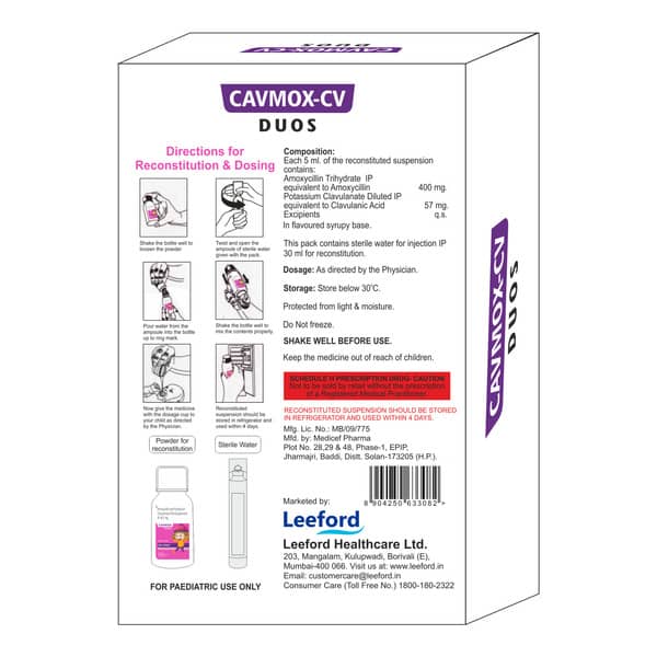 Cavmox Cv Duos Banana And Mix Fruit Flavour Bottle Of 30ml Dry Syrup