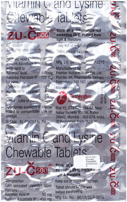 Zu C 500mg Orange Flavour Strip Of 15 Chewable Tablets