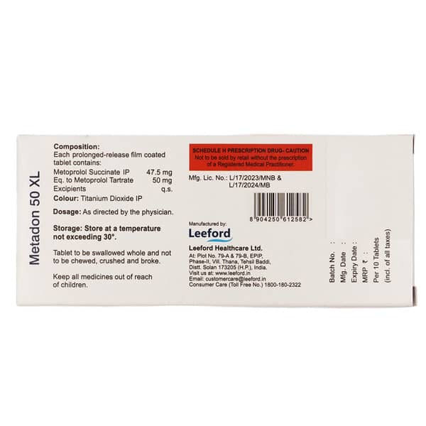 Metadon Xl 50mg Strip Of 10 Tablets