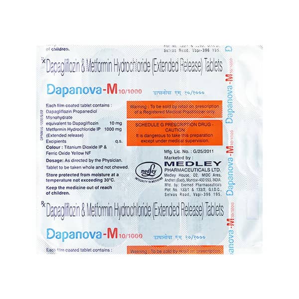 Dapanova M 10/1000mg Strip Of 15 Tablets