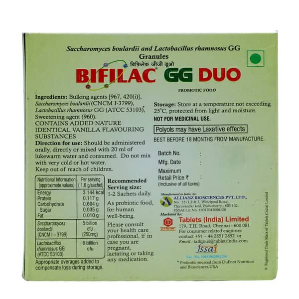 Bifilac Gg Duo Vanilla Flavour Sachet Of 1gm Granules