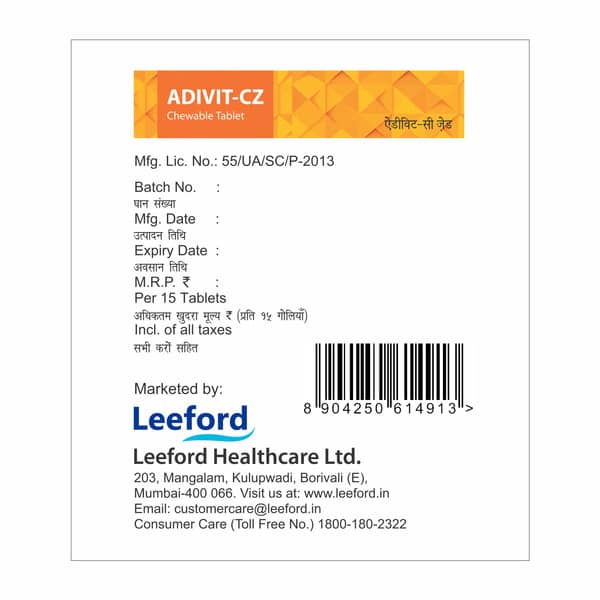 Adivit Cz Orange Flavour Strip Of 15 Chewable Tablets