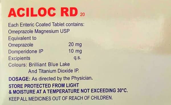 एसिलॉक आरडी 20एमजी 15 टैबलेट की स्ट्रिप