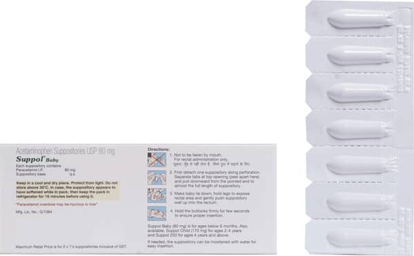 Suppol Baby 80mg Strip Of 7 Suppositories