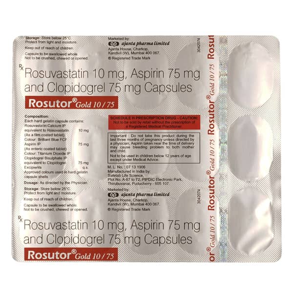 Rosutor Gold 10/75mg Strip Of 15 Capsules