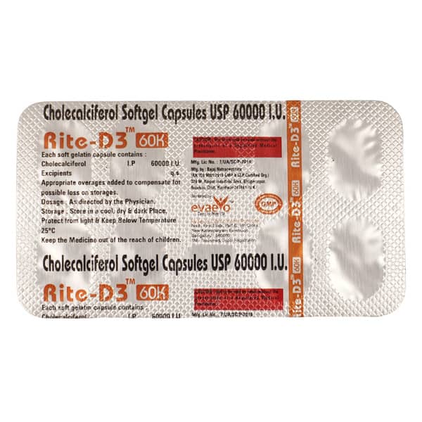 Rite D3 60K Strip Of 8 Softgel Capsules