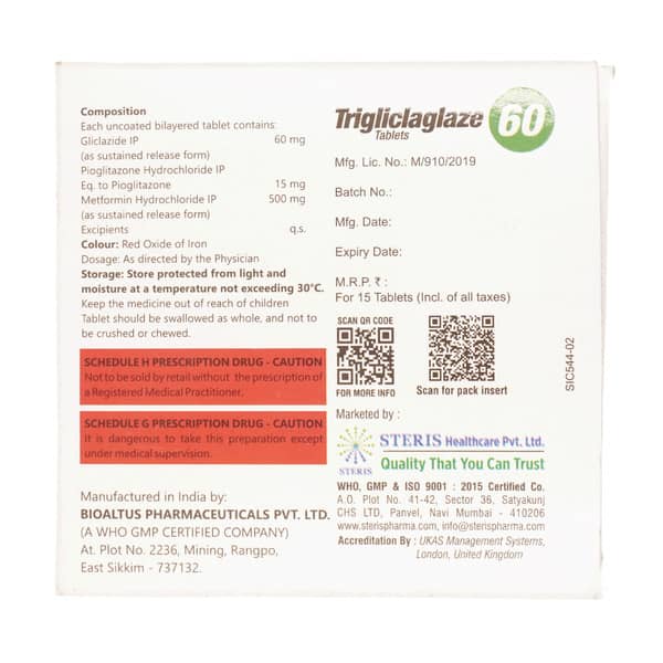 Trigliclaglaze 60Mg Strip Of 15 Tablets