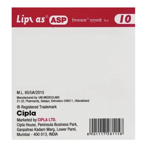 Lipvas Asp 10Mg Strip Of 10 Capsules