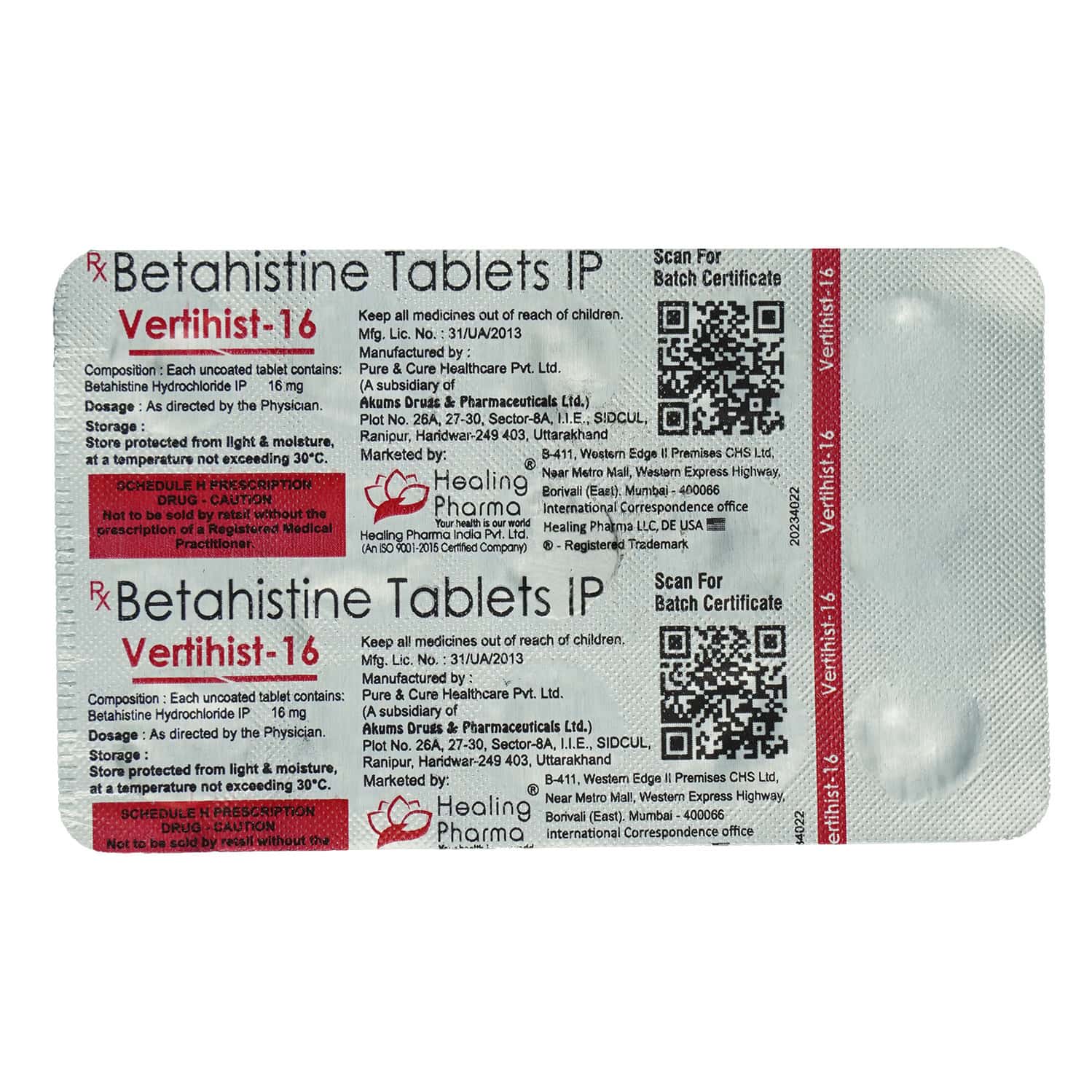 Vertisaph Vertihist 16 MG Tablet (15): Uses, Side Effects, Price & Dosage | PharmEasy