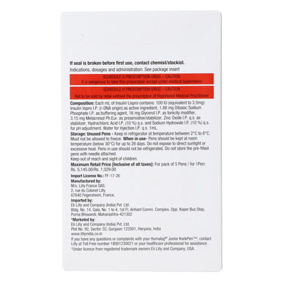 Humalog Junior Kwikpen 100iu Pre Filled Pen Of 3ml Solution For Injection