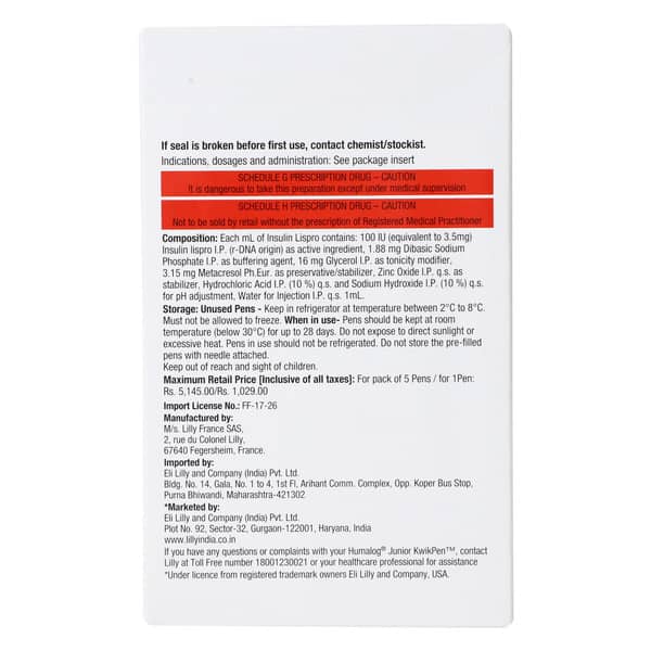 Humalog Junior Kwikpen Solution For Injection