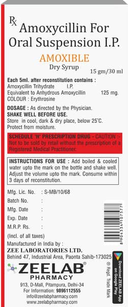 Amoxible Bottle Of 30ml Dry Syrup