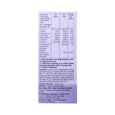 Coral Calcium D3 Bottle Of 100ml Suspension