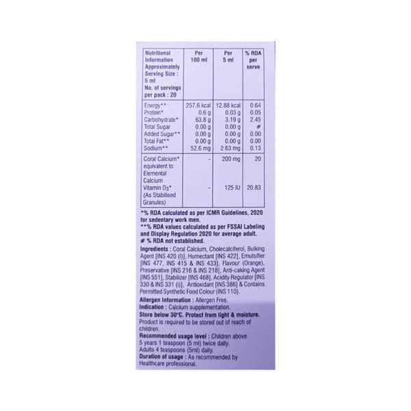 Coral Calcium D3 Bottle Of 100ml Suspension