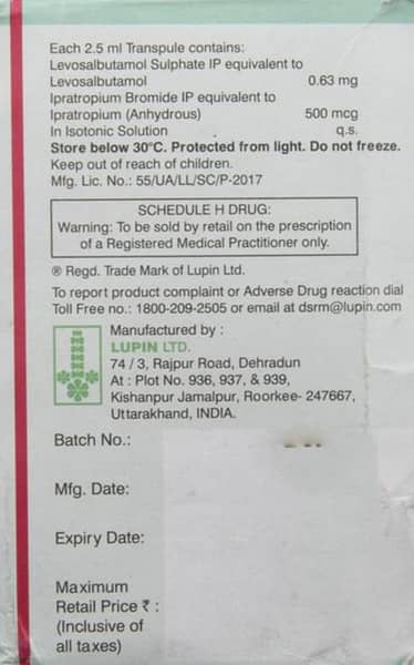 Salbair I Neb 0.63mg 2.5ml Packet Of 5 Transpules