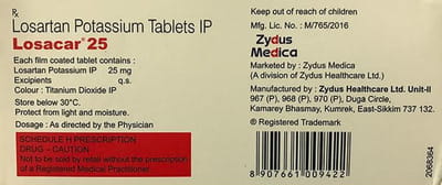 Losacar 25mg Strip Of 15 Tablets