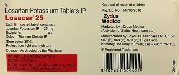 Losacar 25mg Strip Of 15 Tablets