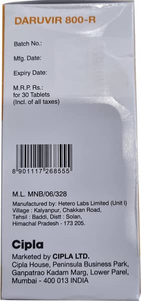 Daruvir 800mg R Bottle Of 30 Tablets