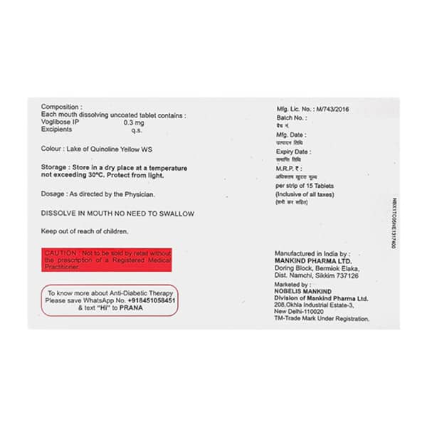 Voglistar Md 0.3mg Strip Of 15 Tablets