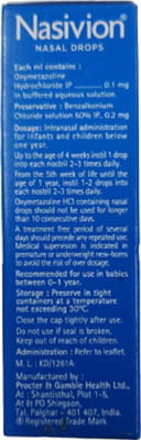 Nasivion Mini Baby Bottle Of 10ml Nasal Drops