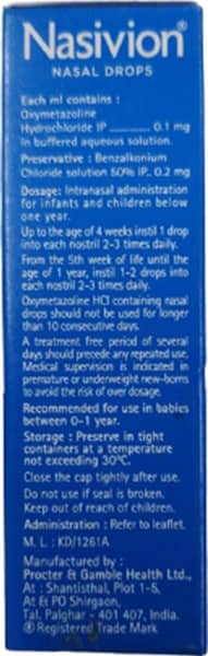 Nasivion Mini Baby Bottle Of 10ml Nasal Drops