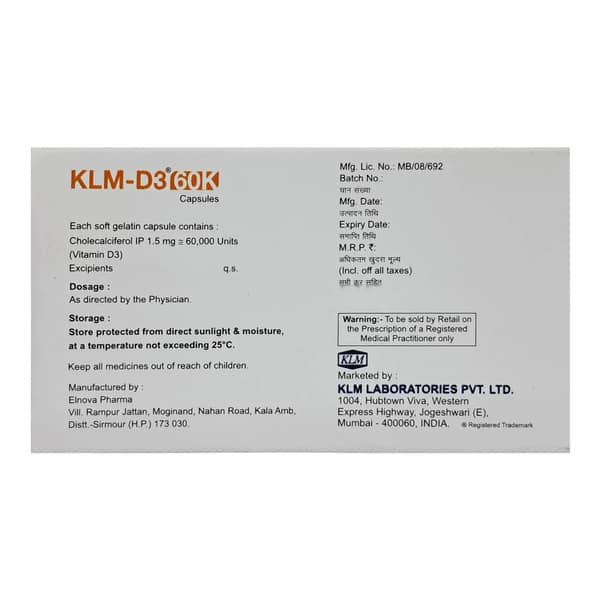 Klm D3 60 K Strip Of 8 Capsules