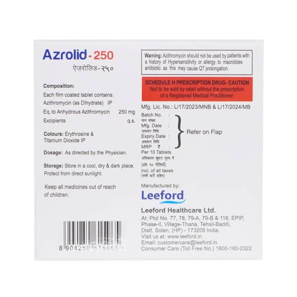 Azrolid 250Mg Strip Of 10 Tablets