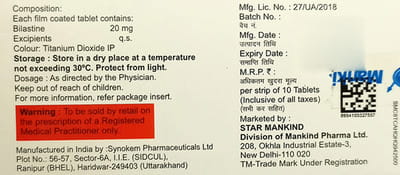 Bilachek 20mg Strip Of 10 Tablets