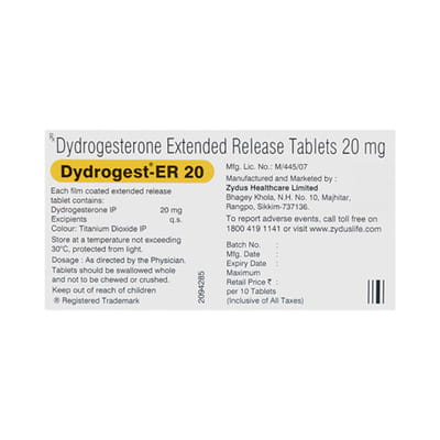 Dydrogest Er 20mg Strip Of 10 Tablets