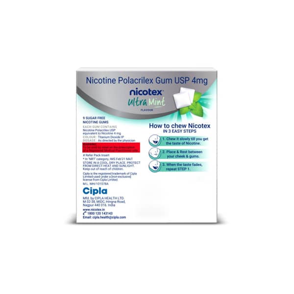 Nicotex 4mg Ultra Mint Flavour Sugar Free Strip Of 9 Chewing Gum
