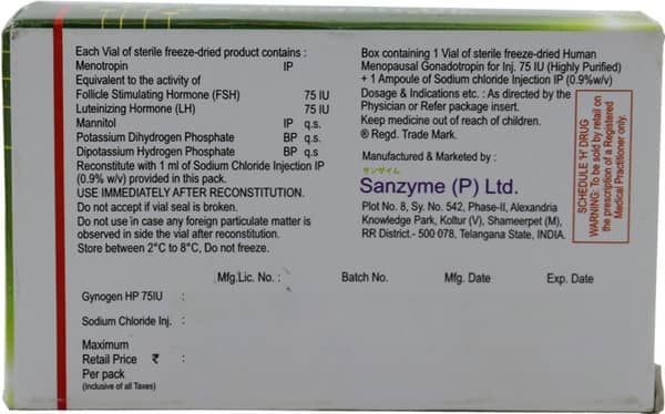Gynogen Hp 75iu Dry Vial Of 1 Powder For Injection