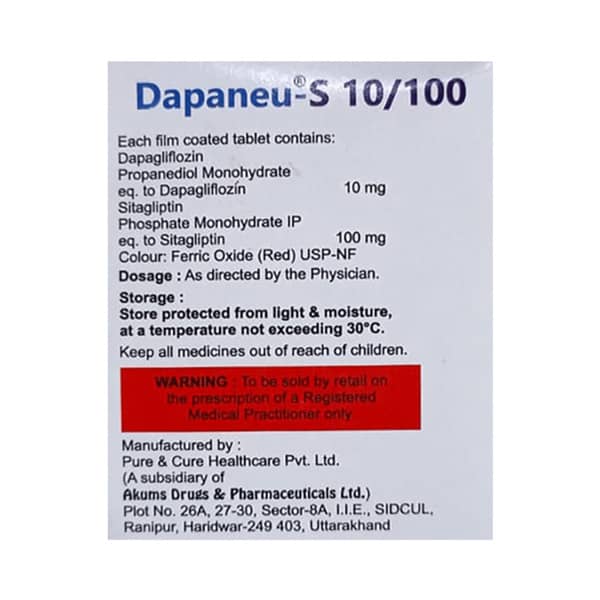 Dapaneu S 10/100mg Strip Of 15 Tablets