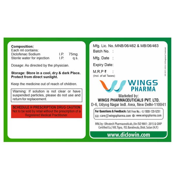 New Diclowin Aq Ampoule Of 1Ml Injection