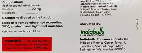 Bilazo 20mg Strip Of 10 Tablets