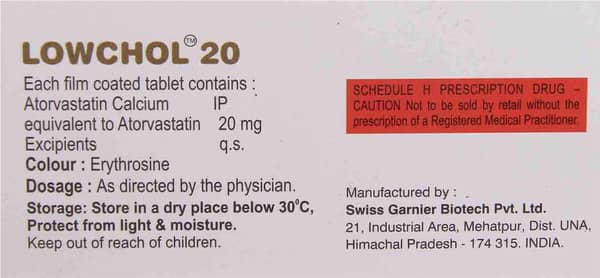 Lowchol 20mg Strip Of 10 Tablets