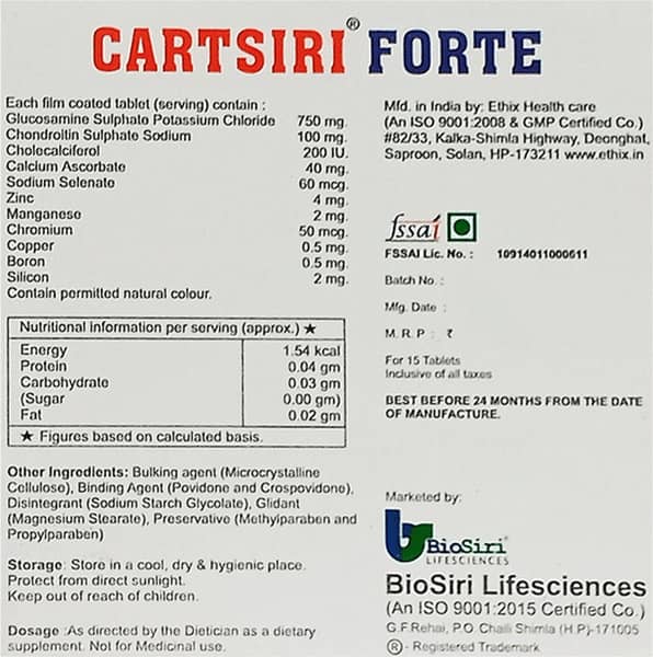 Cartsiri Forte Strip Of 15 Tablets