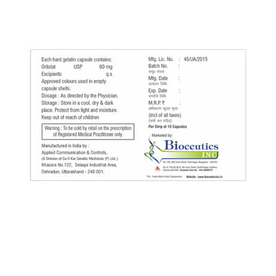 Orlifat 60mg Strip Of 10 Capsules