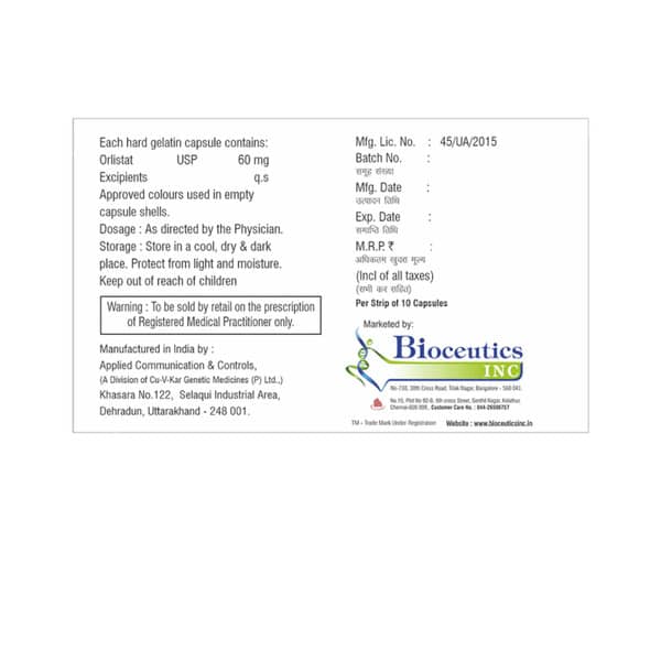 Orlifat 60mg Strip Of 10 Capsules