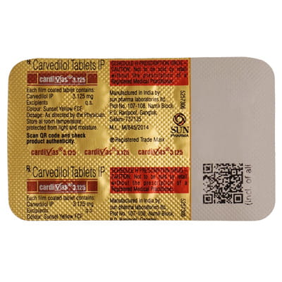 Cardivas 3.125mg Strip Of 15 Tablets