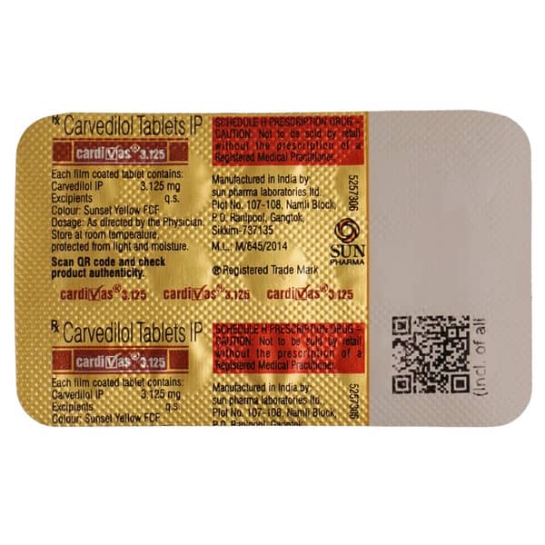 Cardivas 3.125mg Strip Of 15 Tablets