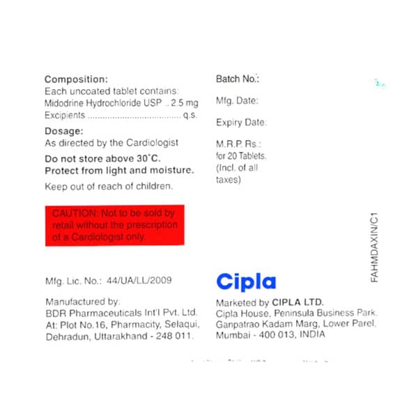 Cipmido 2.5mg Strip Of 20 Tablets